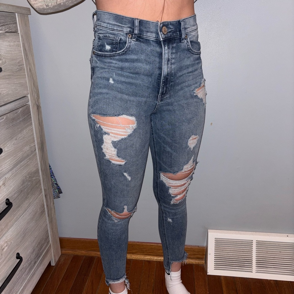 Express Distressed Skinny Jeans in Blue